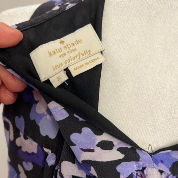 Kate Spade Purple and Black Ruffled Floral Sleeveless Blouse - Picture 5 of 6